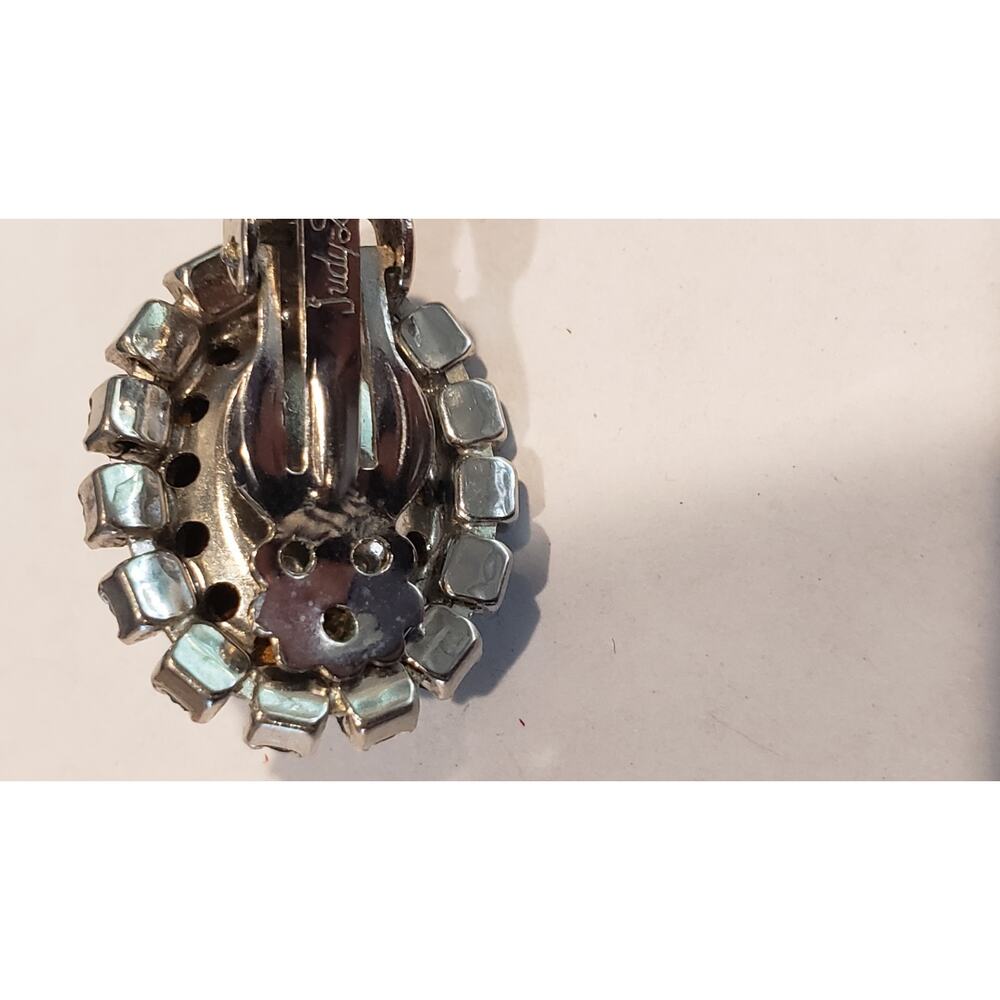 Vintage Earrings Big Molded Glass Cabochon & Rhinestone Judy Lee 1950s Sparkle - Picture 6 of 8